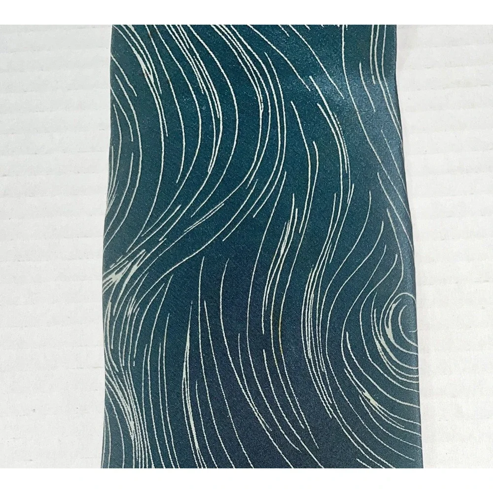John Henry Necktie Mens Silk Crepe Teal Blue White Swirl Abstract Pattern USA